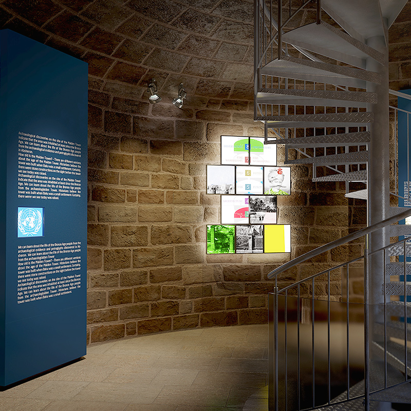 Renders from exhibiton proposal visualizations for ancient tower in Old City, Baku, Azerbaijan