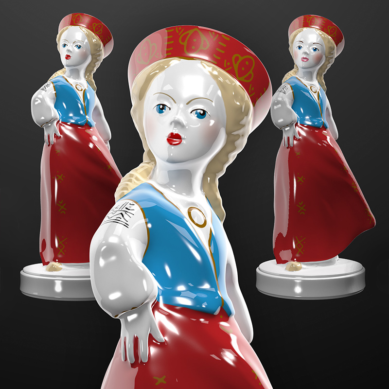 3D Sculpture of Latvian Folk-maid Figurine.